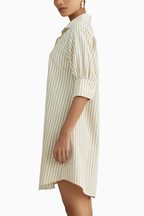 Gold Striped Short Shirt Dress