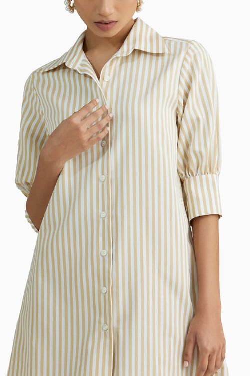 Gold Striped Short Shirt Dress