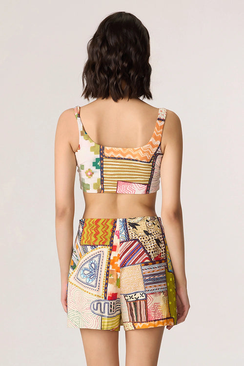 Multi Juniper Bustier with Cinnora Skort and Rebekkah Blazer