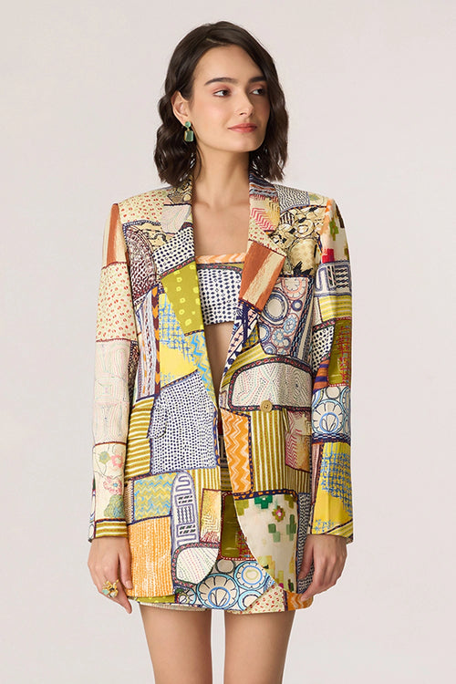 Multi Juniper Bustier with Cinnora Skort and Rebekkah Blazer