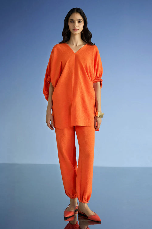 Linen-Textured Longline Boxy Fit Top and Relaxed Fit Pant Set