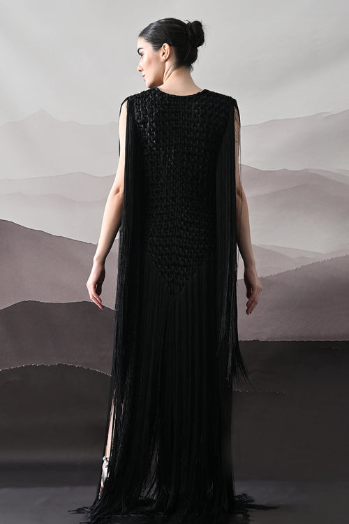 Black Full-Length Gown With Artisanal Texture