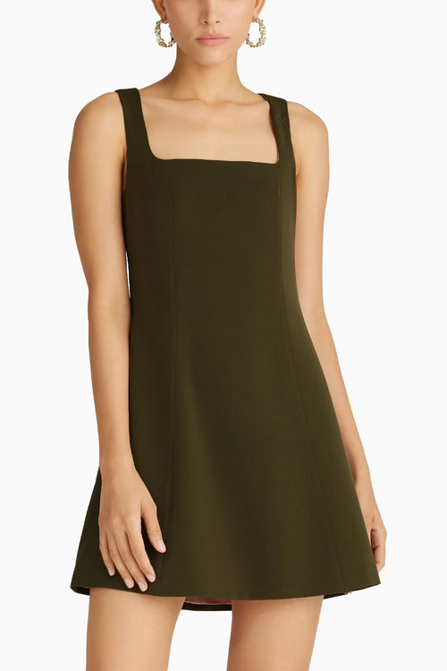 Military Green Stretch Suiting Mini Dress