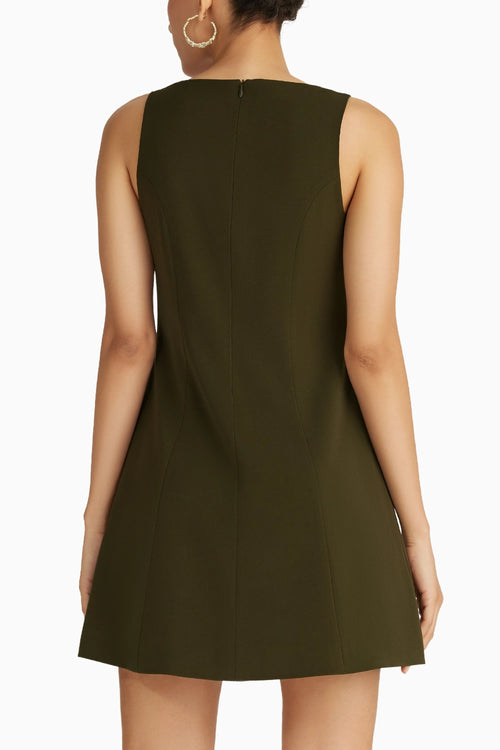 Military Green Stretch Suiting Mini Dress