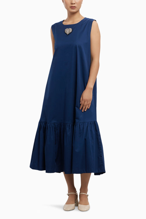 Midnight Blue Big Swarovski Heart Frill Dress