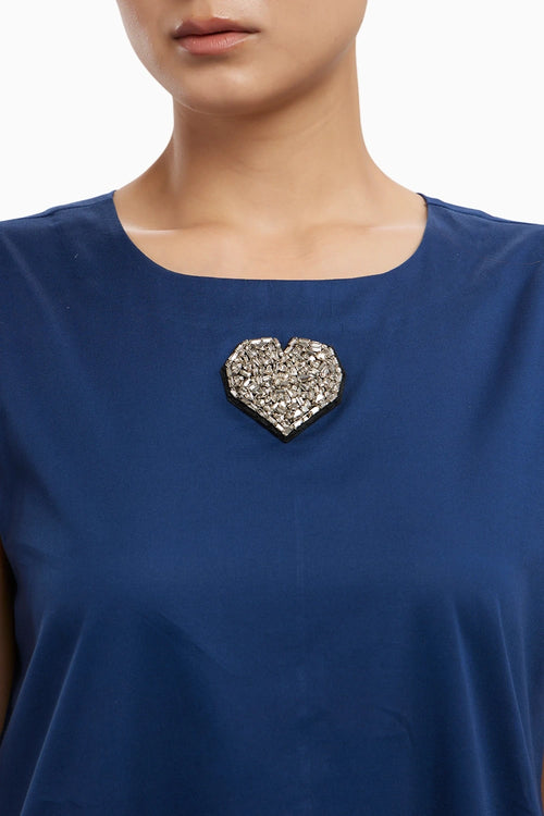 Midnight Blue Big Swarovski Heart Frill Dress