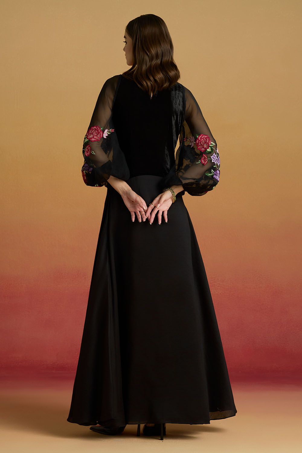 Black Contrast Paisley Flounce Amaryllis Dress