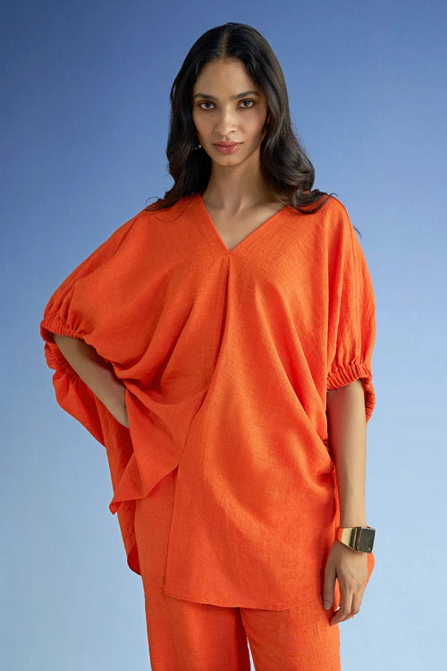 Linen-Textured Longline Boxy Fit Top and Relaxed Fit Pant Set