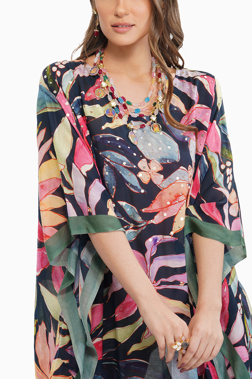 Tropical Flower Printed Kaftan