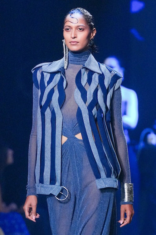 Distressed Denim Colorblock Loop Gilet