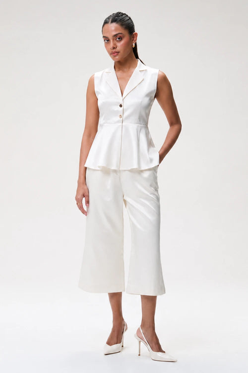 Ivory Gajji Silk Peplum Top