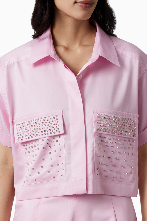 Pastel Pink Swarovski Studs Shorts Co-ord Set