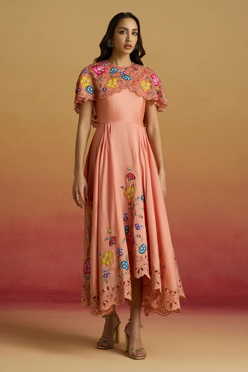 Apricot Cape Detail Flounce Amaryllis Dress