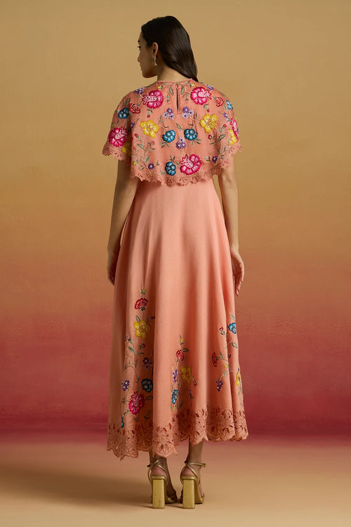 Apricot Cape Detail Flounce Amaryllis Dress