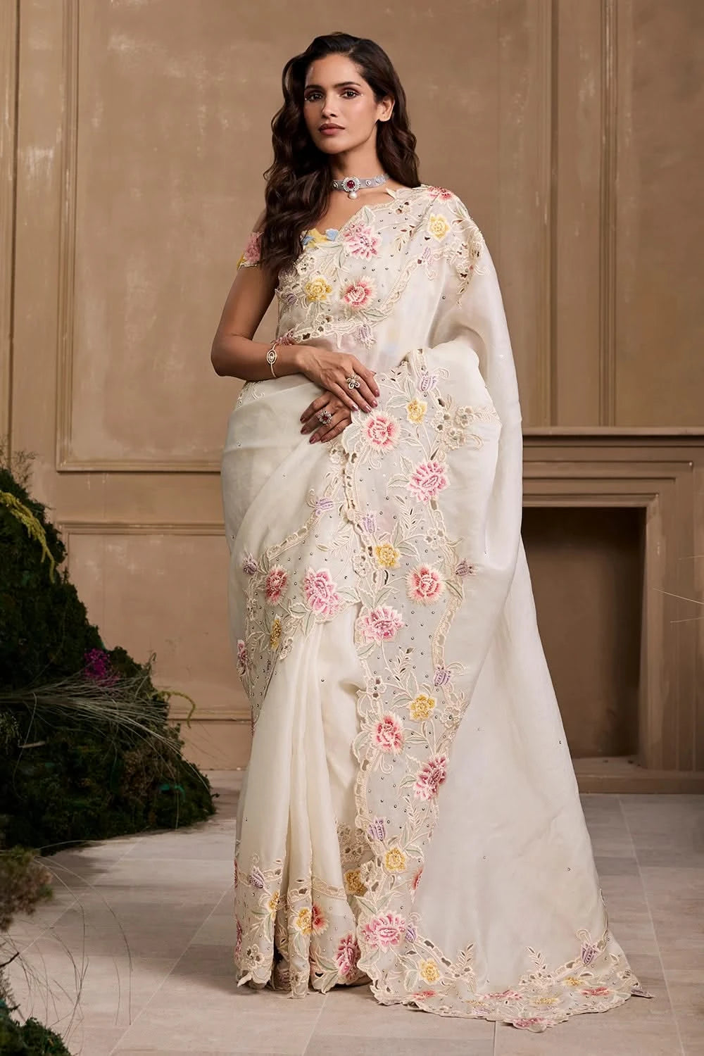 Ivory Pastel Floral Saree