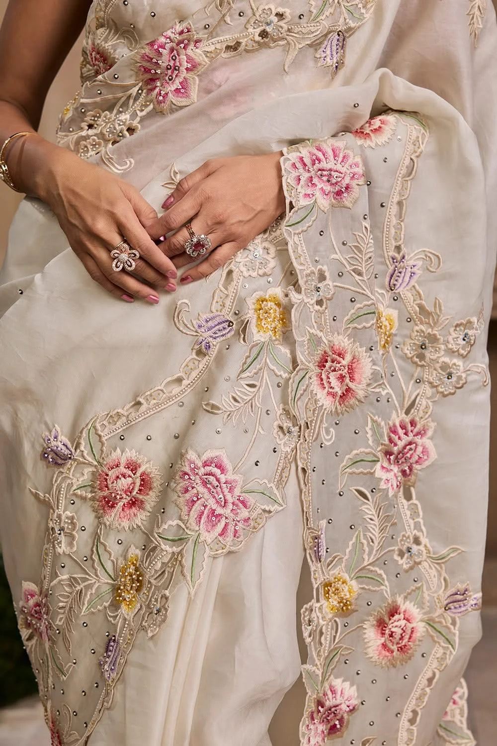 Ivory Pastel Floral Saree