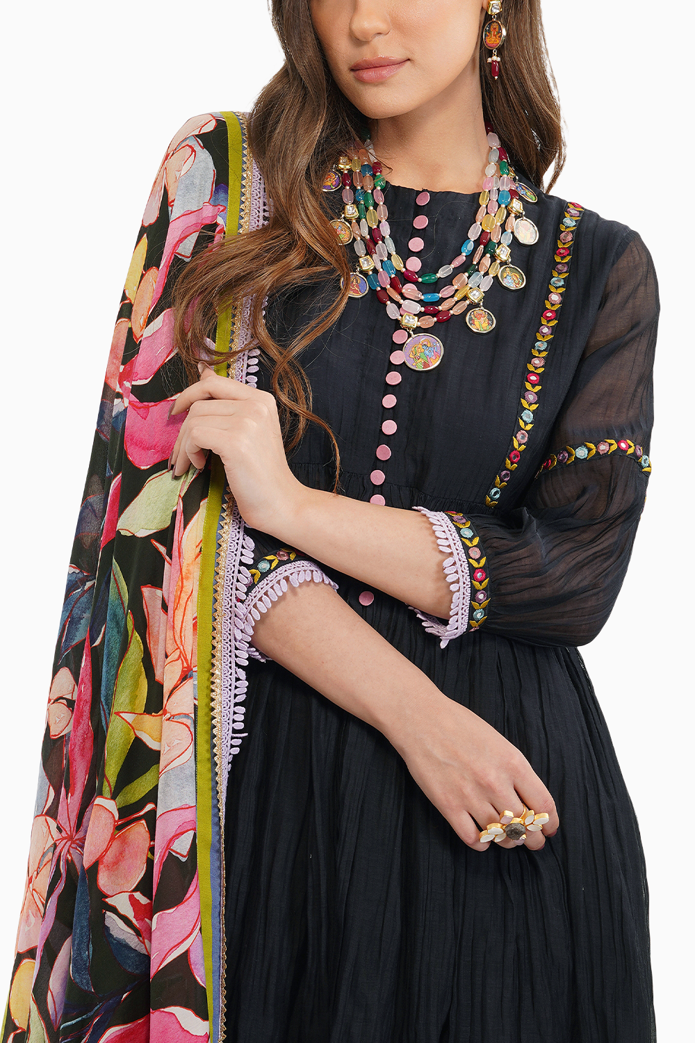 Anarkali With Tropical Flower Dupatta