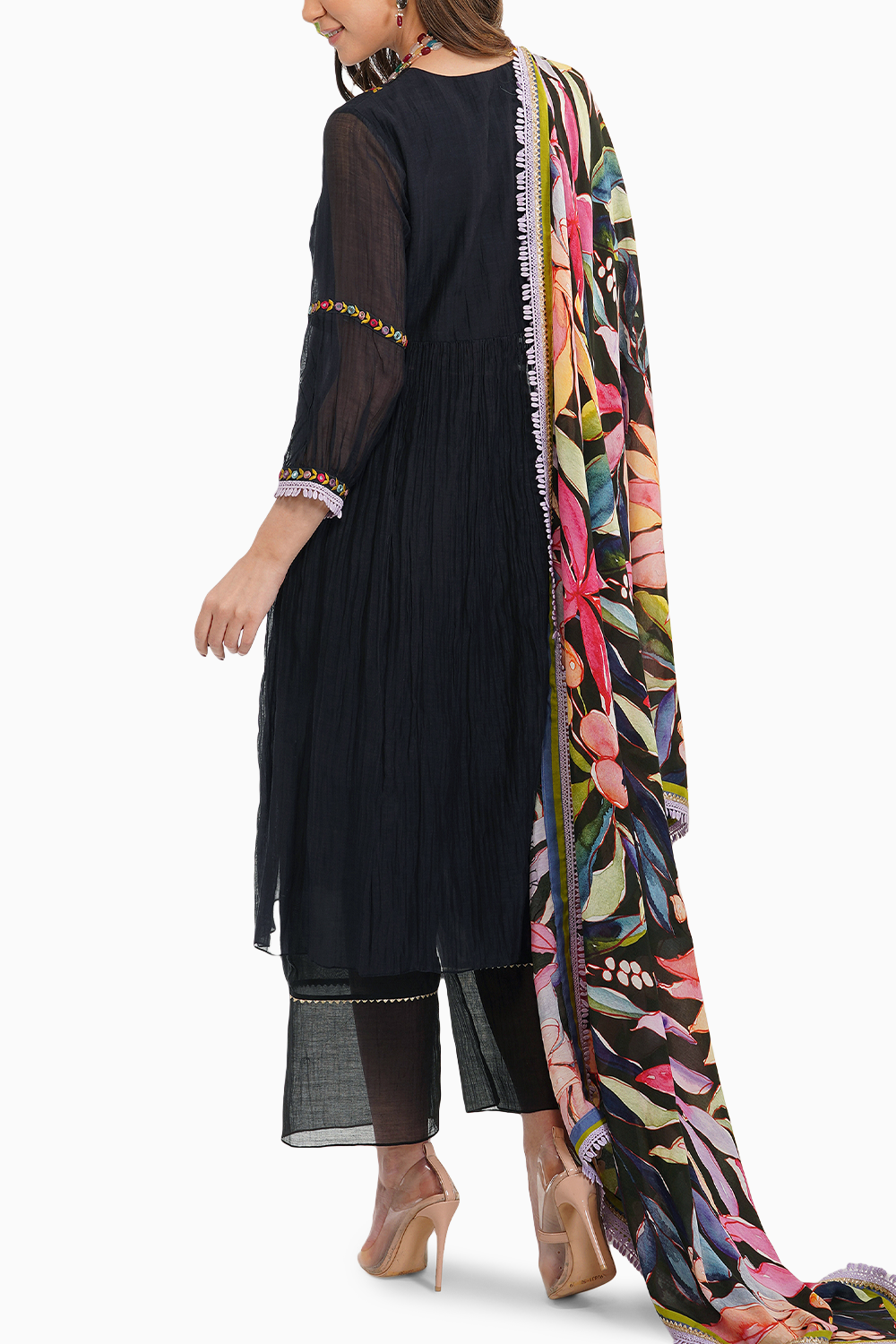 Anarkali With Tropical Flower Dupatta