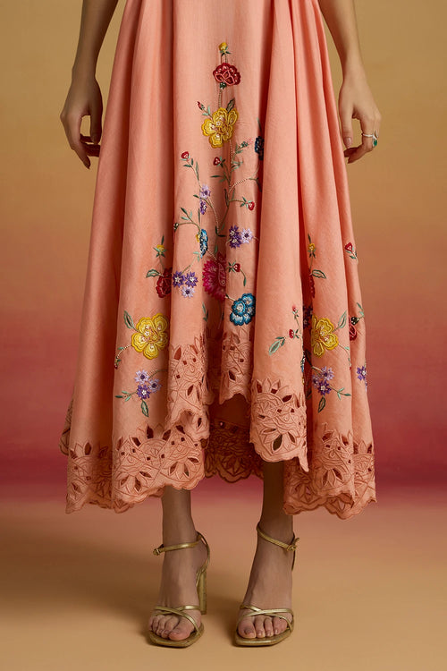 Apricot Cape Detail Flounce Amaryllis Dress