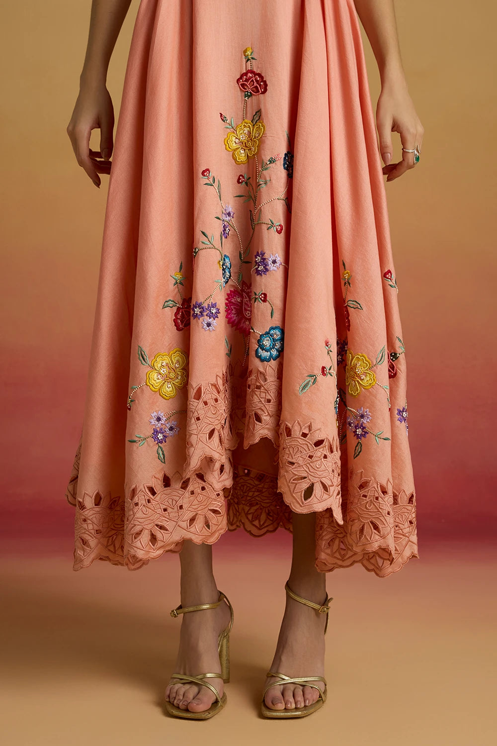 Apricot Cape Detail Flounce Amaryllis Dress