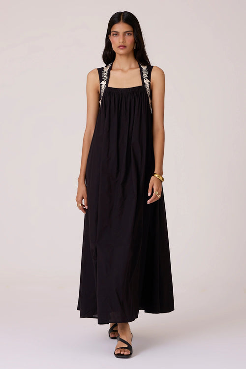 Themis Black Embroidered Dress