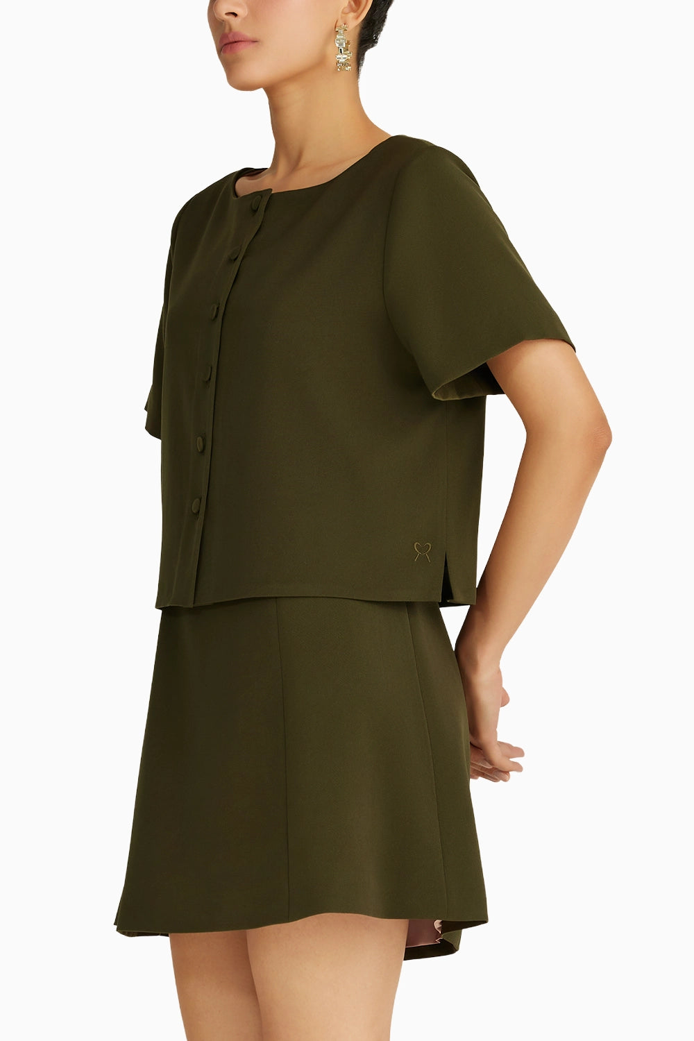 Military Green Stretch Suiting Jacket Top