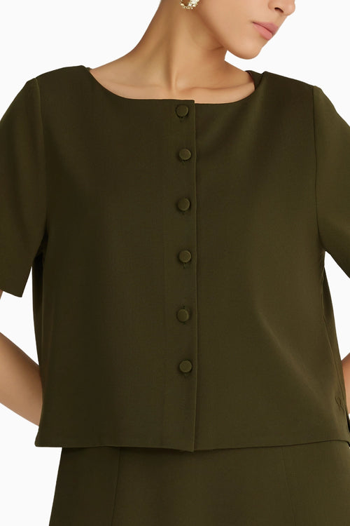 Military Green Stretch Suiting Jacket Top