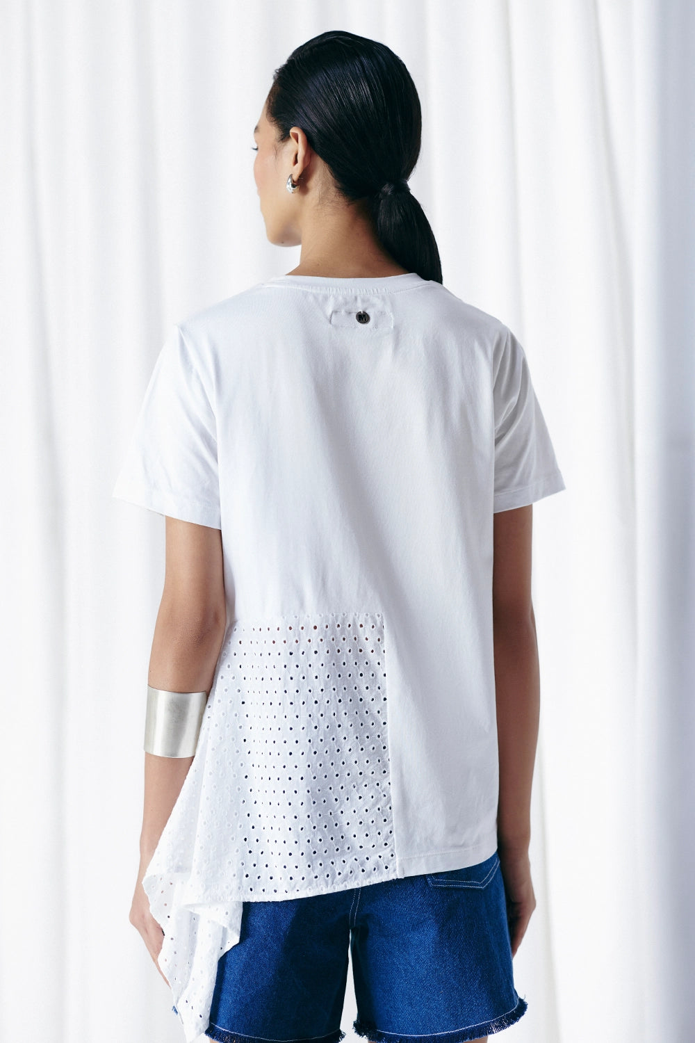 White Solid & Schiffley Studded T-Shirt