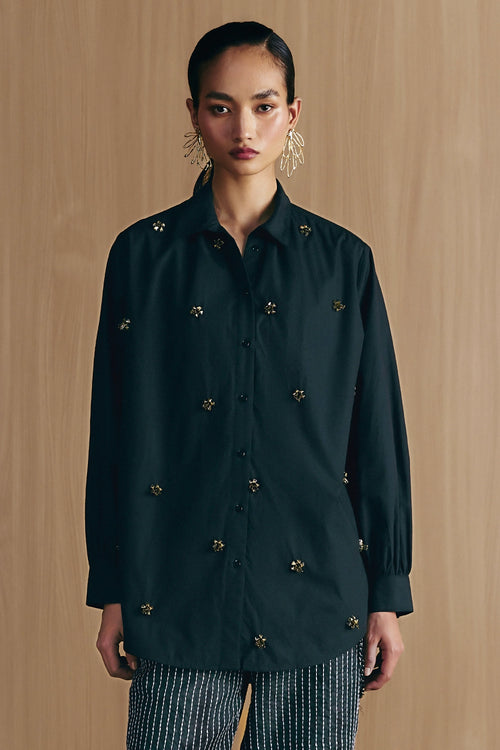 Black Handwork Embellished Shirt