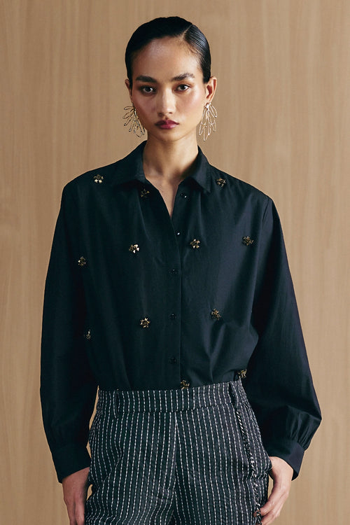 Black Handwork Embellished Shirt