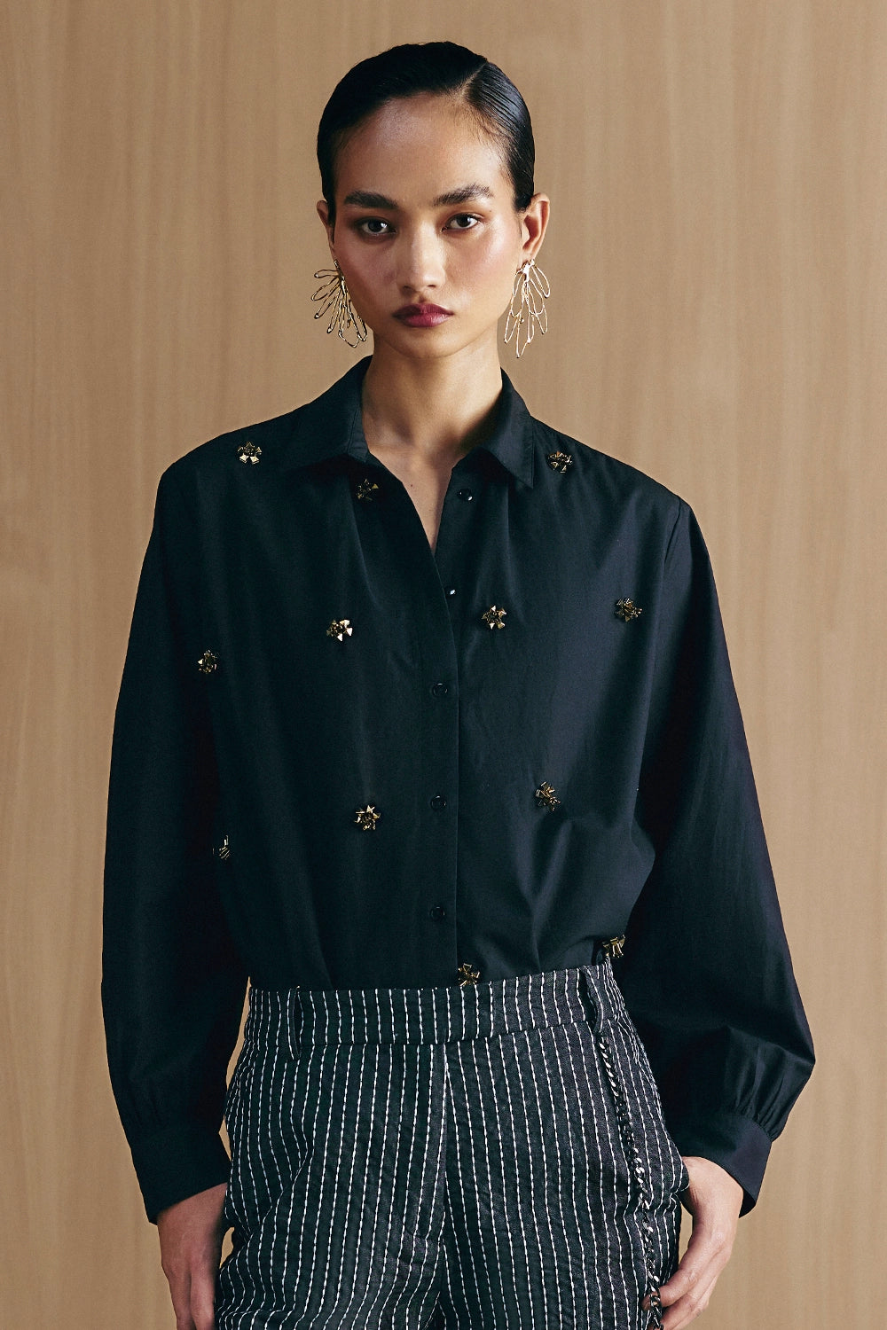 Black Handwork Embellished Shirt