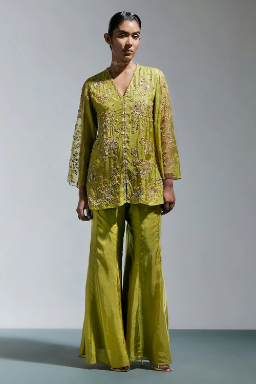 Floral Embroidered Silk Henna Sharara Set