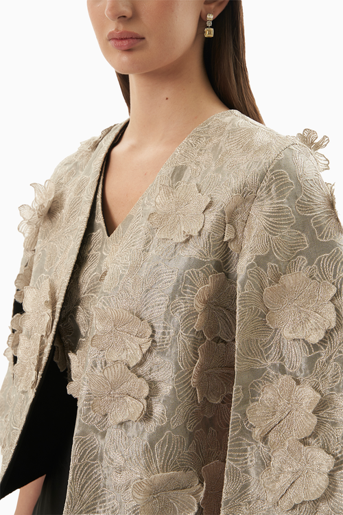 Silver and Black Antique Floral Applique Set