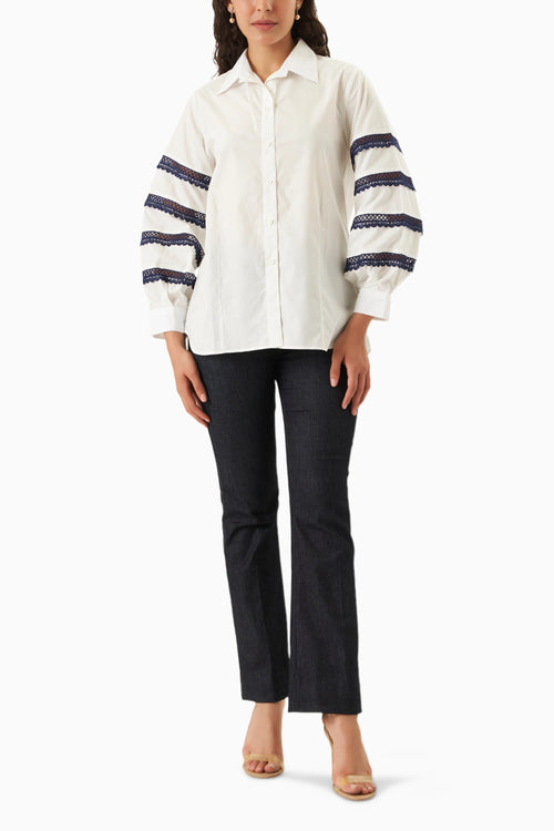 White With Navy Blue Lace Grace Shirt