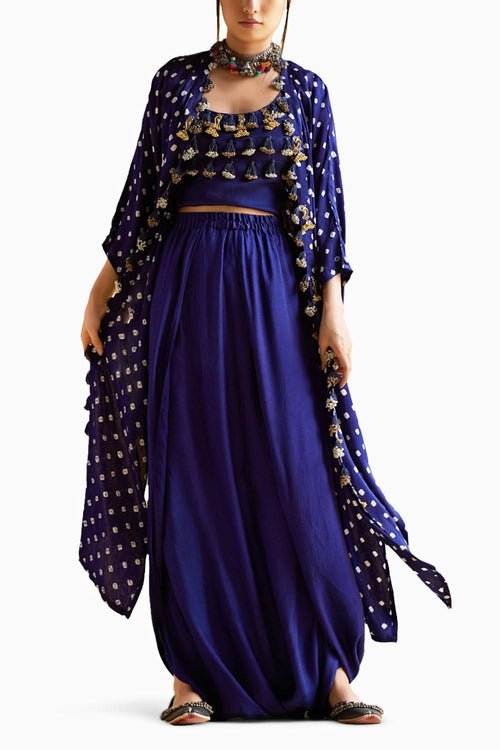 Malini Blue Bandhini Jacket with Blouse and Skirt