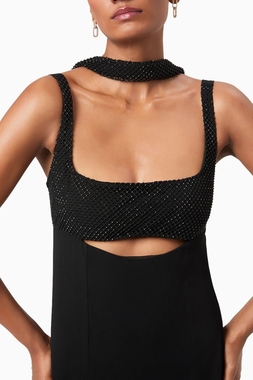 Black Elise Embellished Cutout Gown