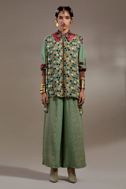 Ash Green Anka Atri Straight Shirt With Palazzo