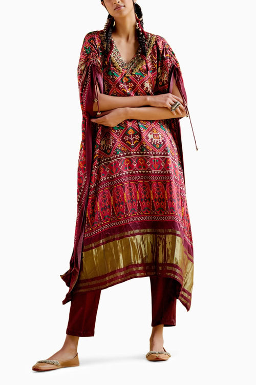 Tychon Maroon Digital Printed Kaftan