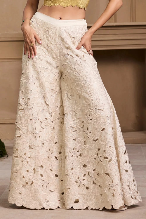 Ivory Cutwork And Beadwork Sharara Pants
