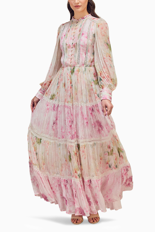 Multicolor Placement Print Long Dress
