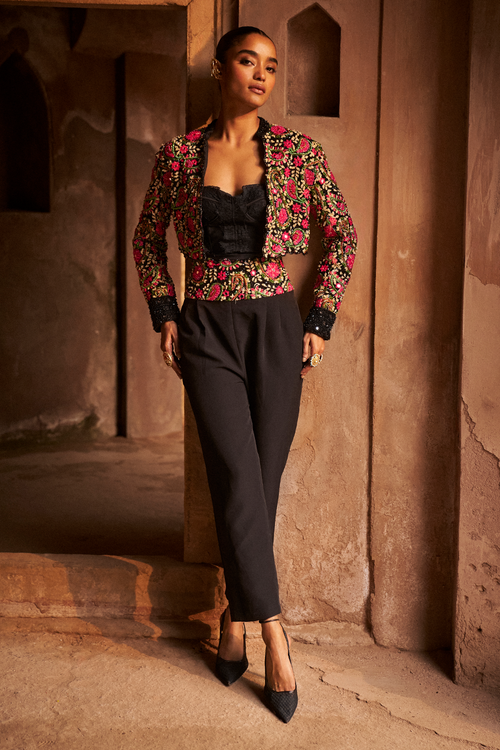 Free Spirit Crop Blazer with Bodysuit And Pants Sets