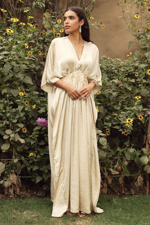 Divine Sequins Embroidered Kaftan - Nude