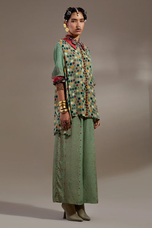 Ash Green Anka Atri Straight Shirt With Palazzo