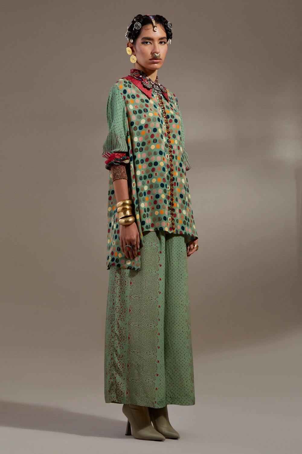 Ash Green Anka Atri Straight Shirt With Palazzo