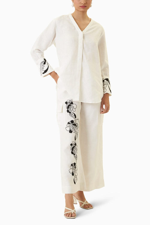 White Hibiscus Linen Co-ord Set