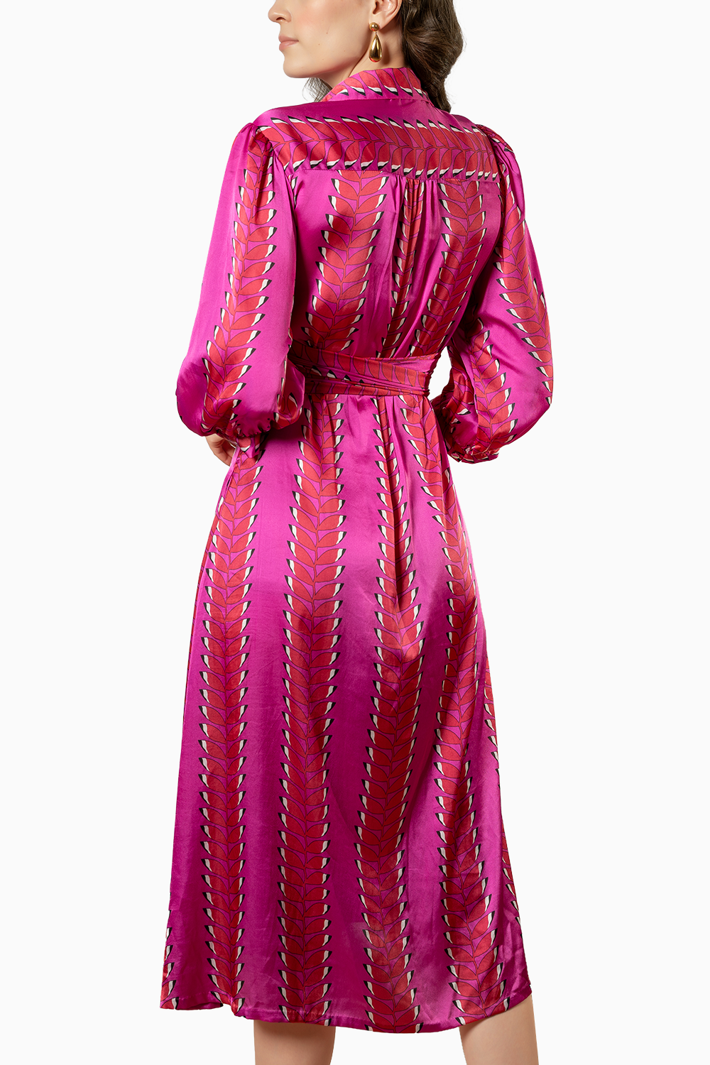 Pink Satin Printed Wrap Dress