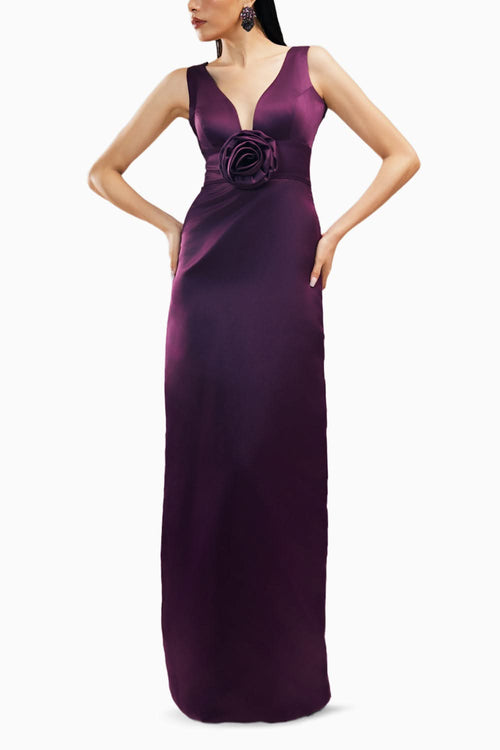 Dahlia Deep V Neck Dress With A Rose