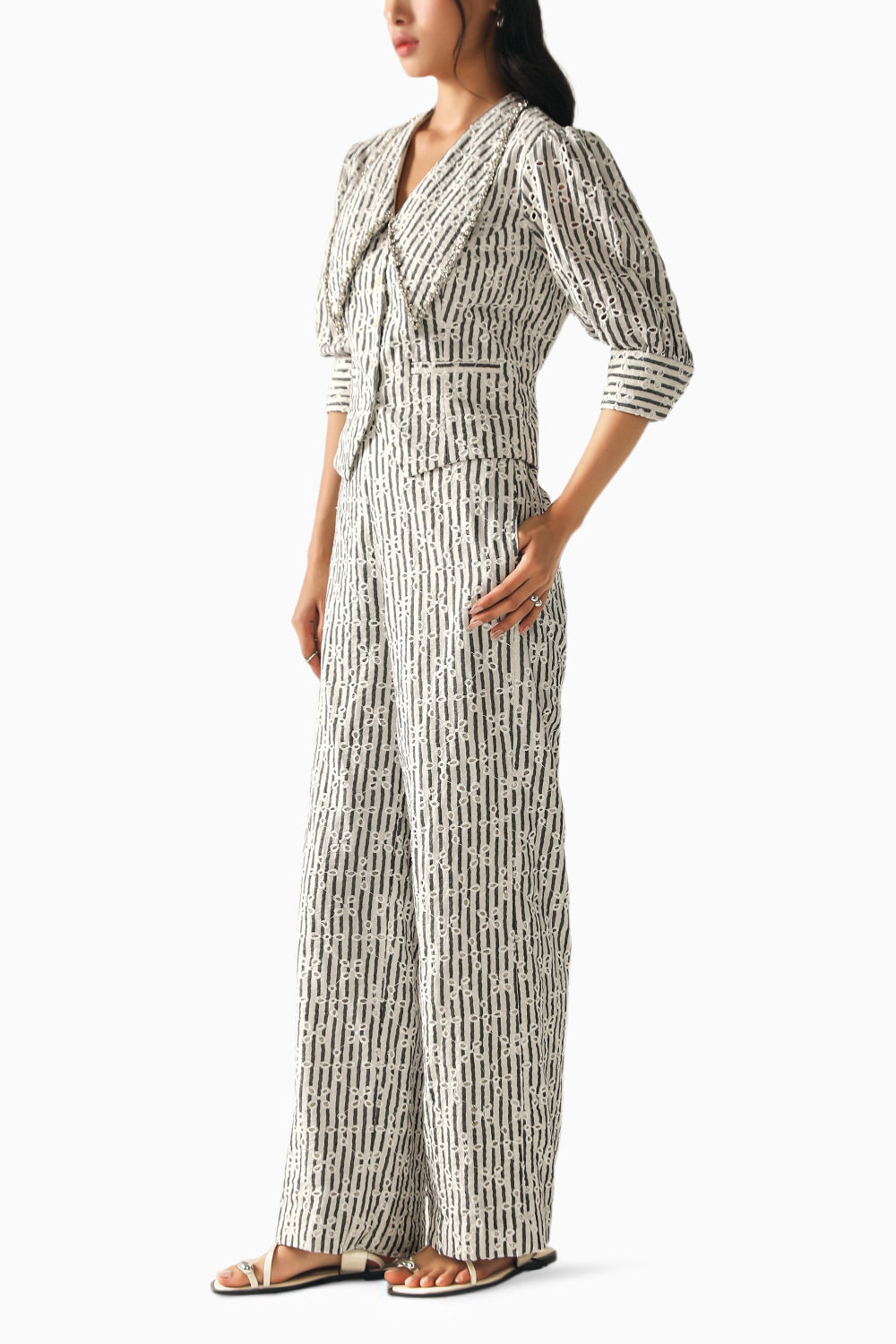 Amie Cream Schiffli Co-ord Set
