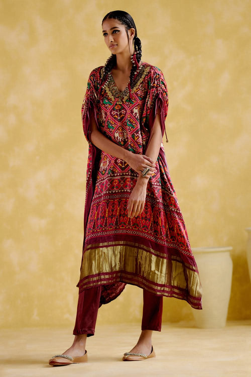 Tychon Maroon Digital Printed Kaftan