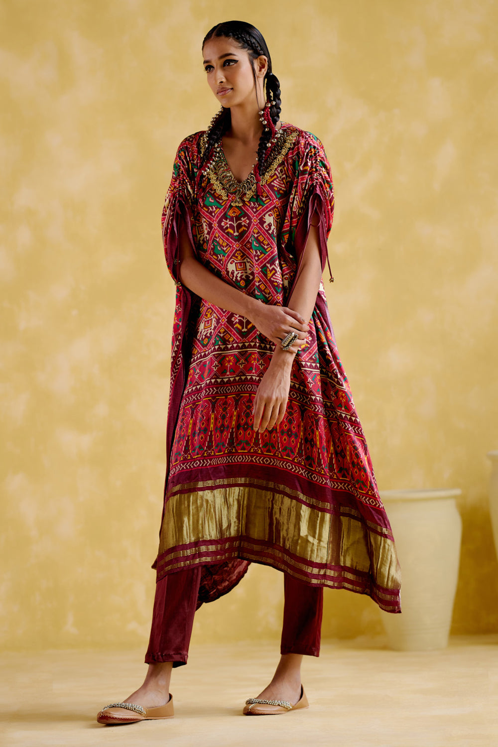 Tychon Maroon Digital Printed Kaftan